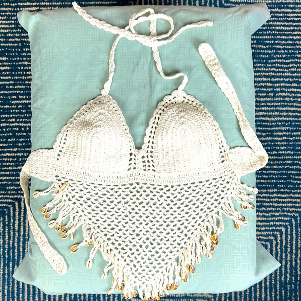 Crocheted backless halter top